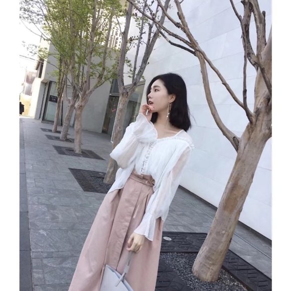 A Ling Long Skirt Over Knees Beige Pink - Picture 2 of 6